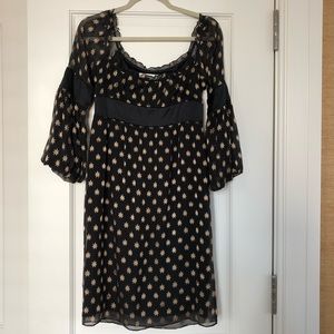 DVF Sheer Silk Black Dress w/ Gold Stars